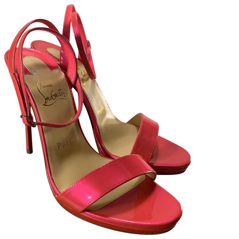 Loubi Queen Pink Coral Florida Neon Metal 120mm Sandals Heels D565